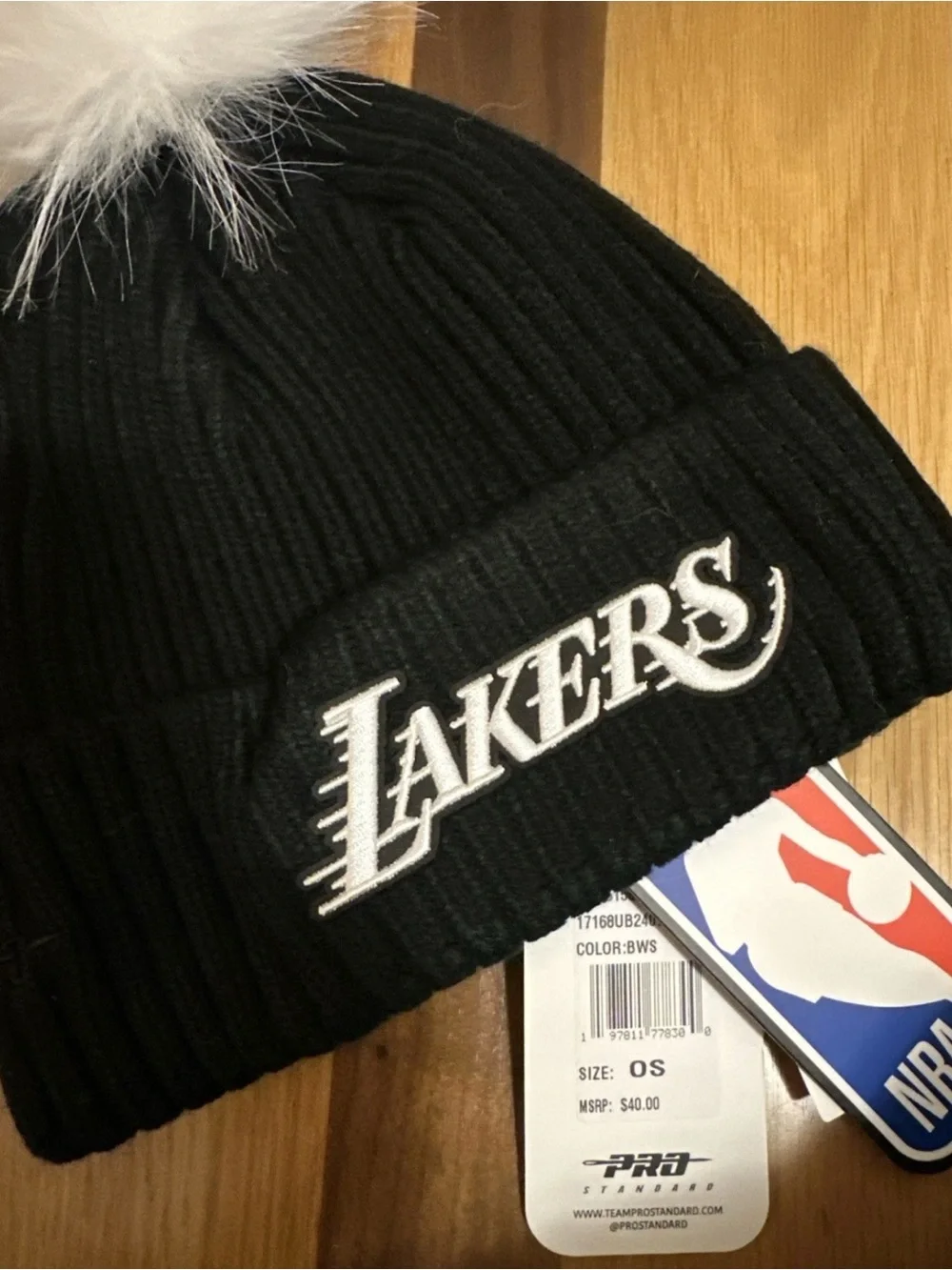 Lakers Black Knit Pom Beanie with White Pom